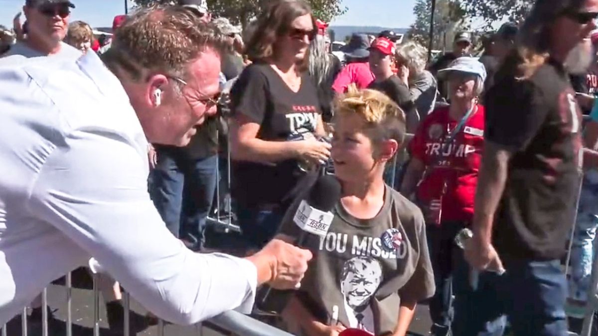 RSBN host laughs as child rallygoer says he 'totally didn't bleach' hair to be like Trump