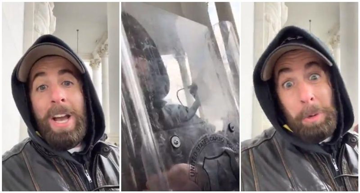 WATCH: Trump supporter brags about stealing Capitol cops' riot shield in selfie video posted on Parler