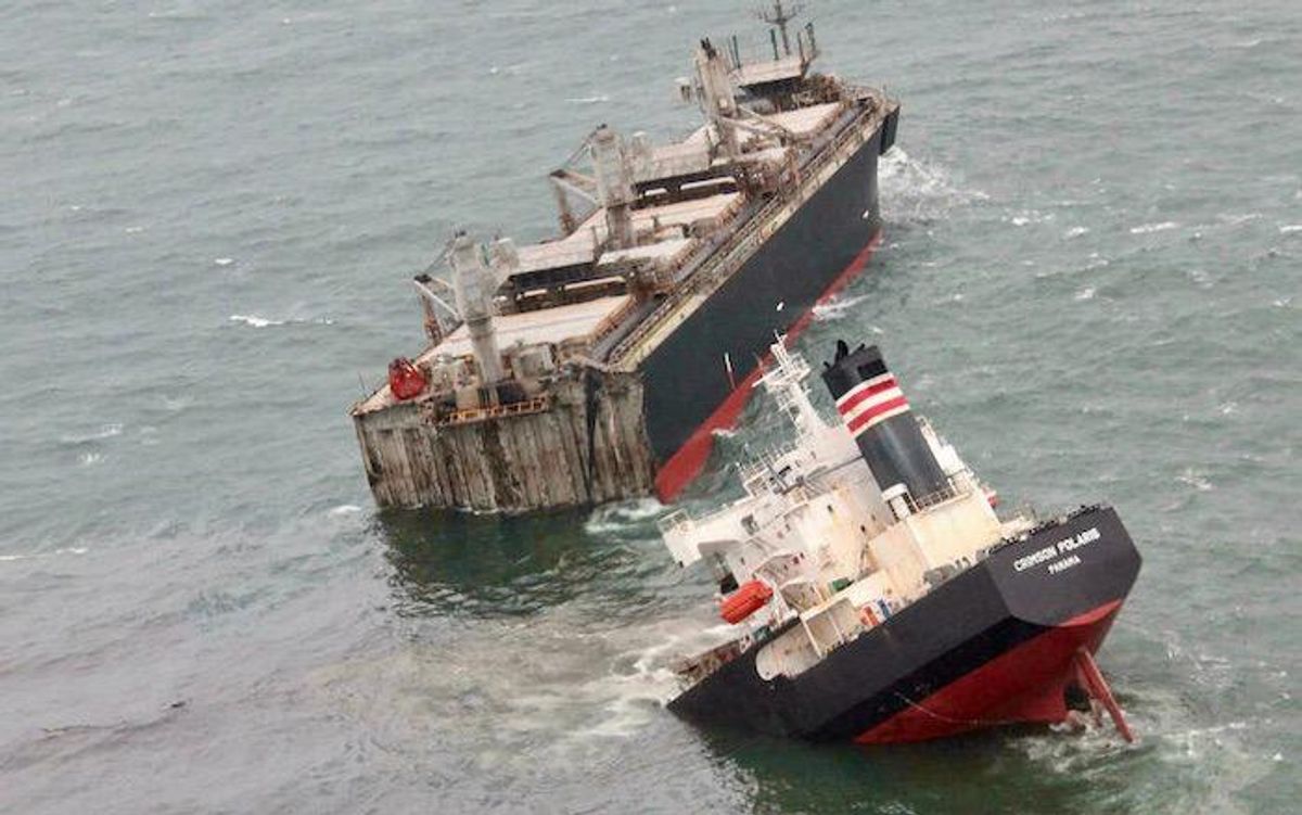 Ship snaps in two off Japan coast, crew safe