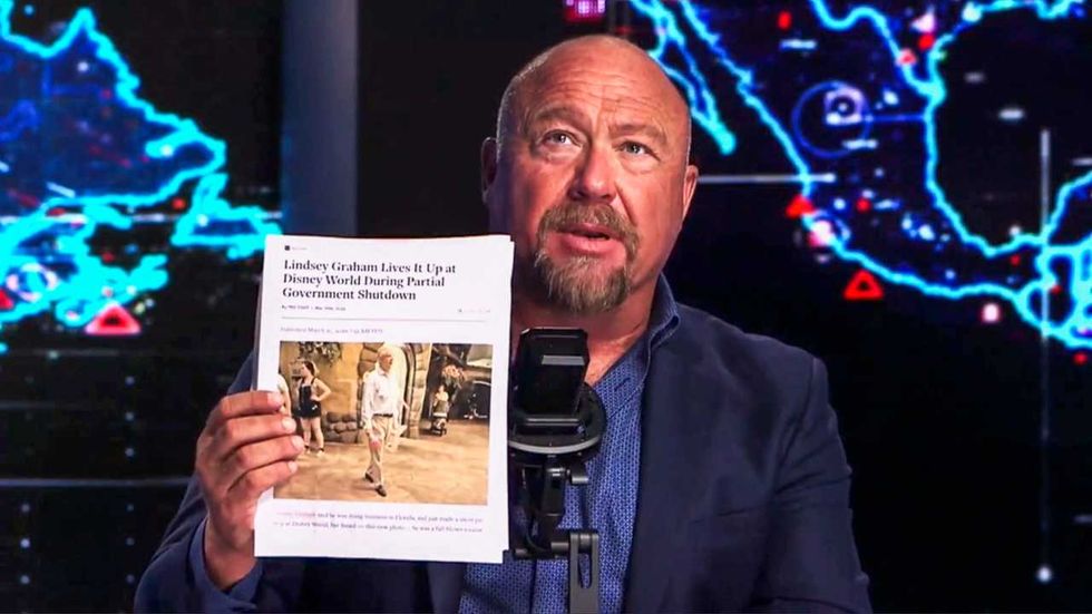 'Demonic zombie!' Alex Jones aghast as Lindsey Graham roams Disney World with pink scepter