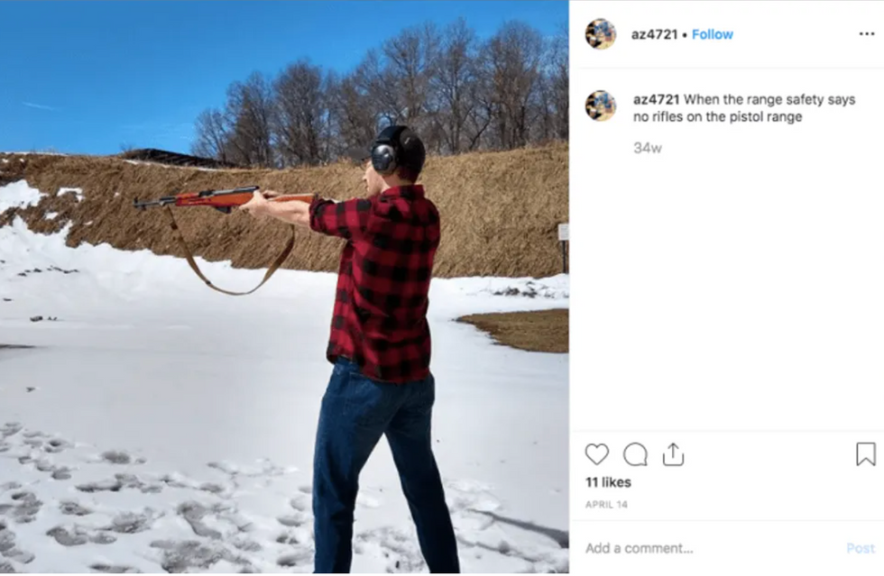 Alex Zwiefelhofer posted a photo of himself with a rifle on Instagram in April 2019, while he was living with his father in Wisconsin. (courtesy)