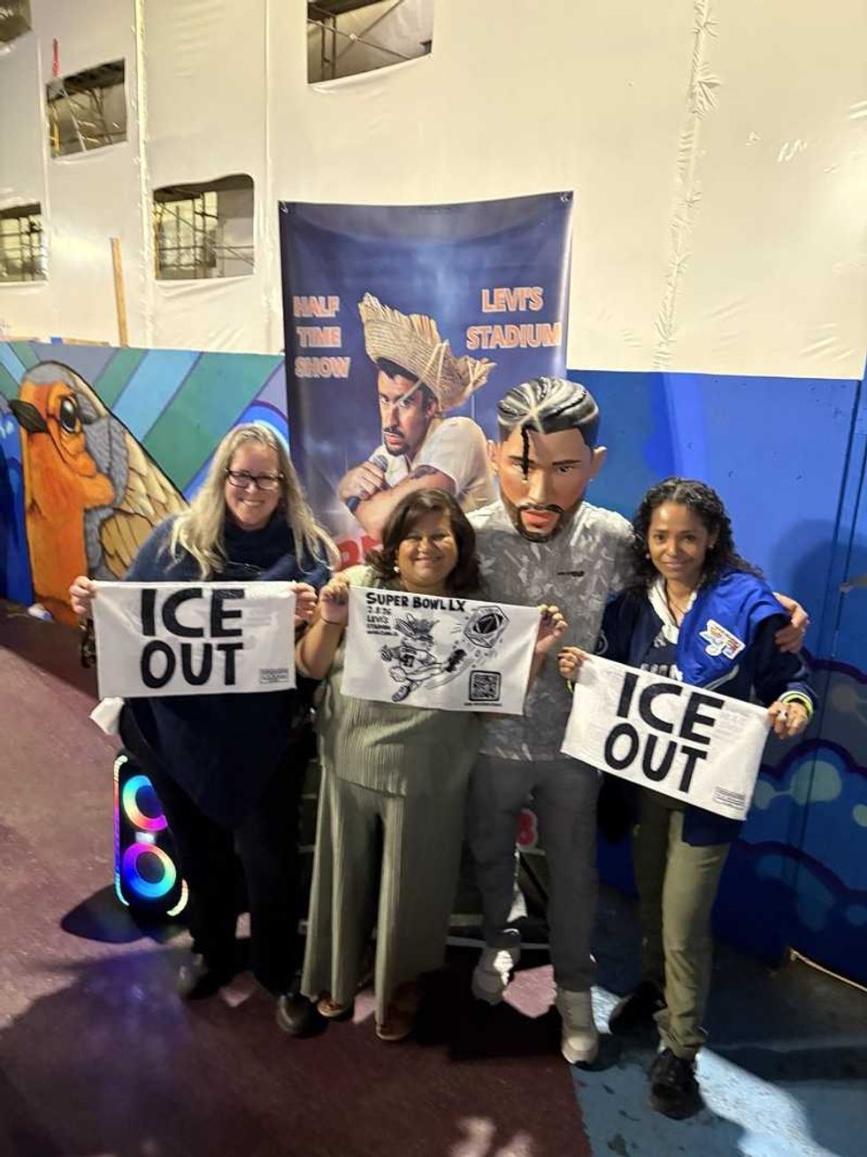 Artists lead 'ICE Out' protest inside Super Bowl LX