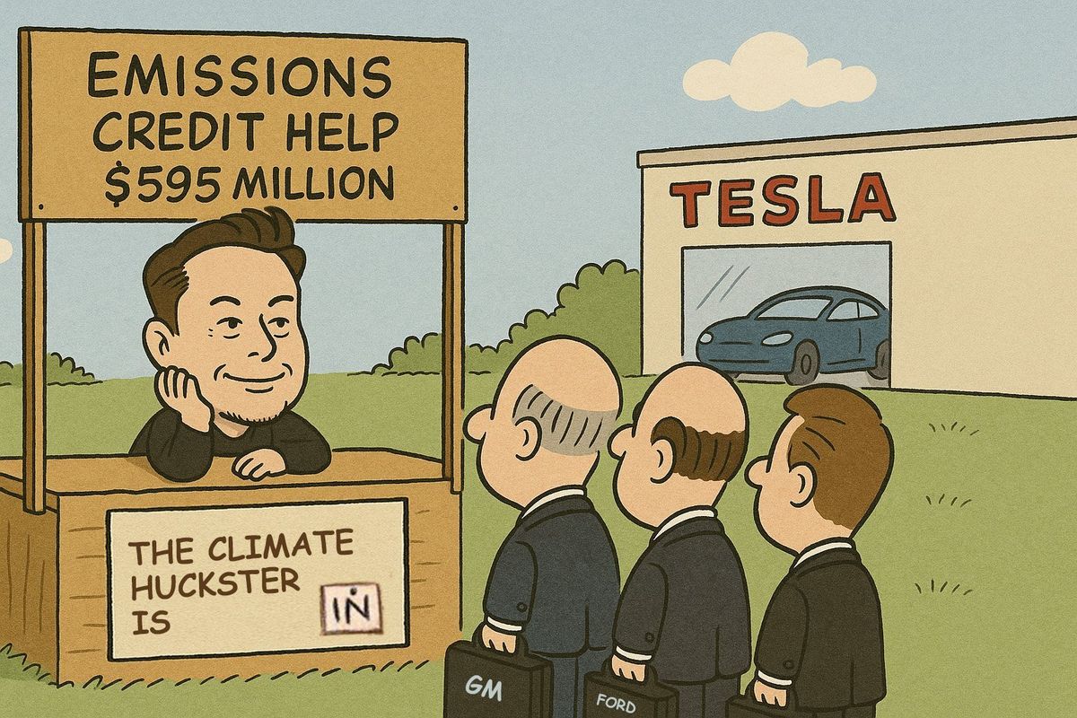 An illustration of Elon Musk selling emissions credits