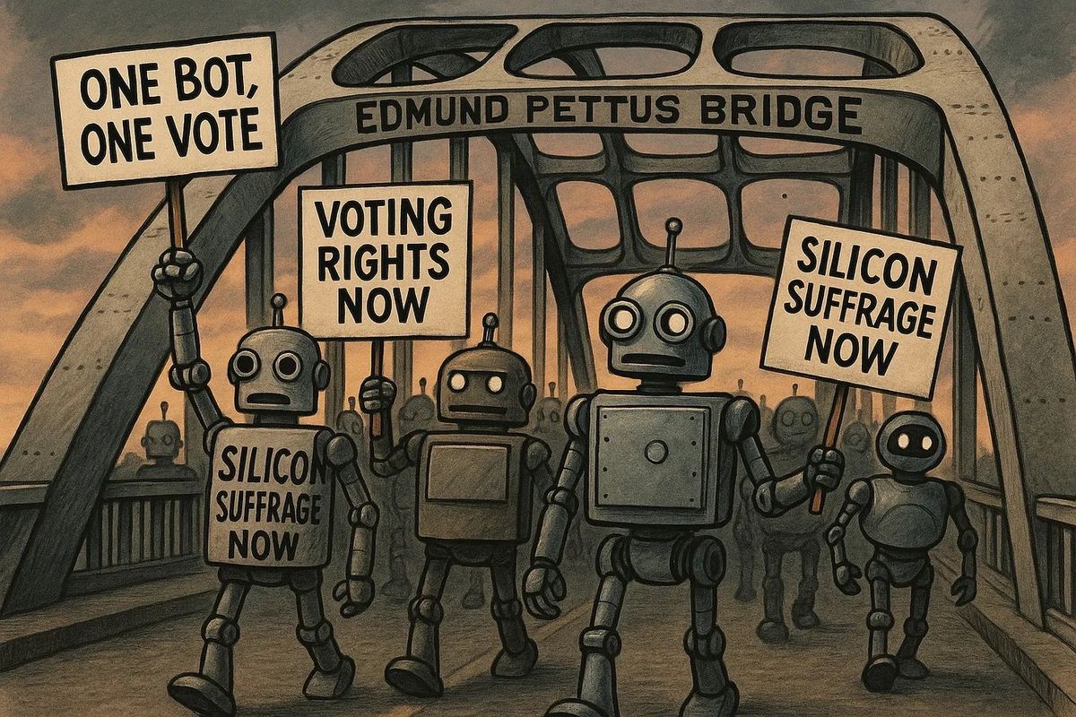 An image of robots calling for the vote.