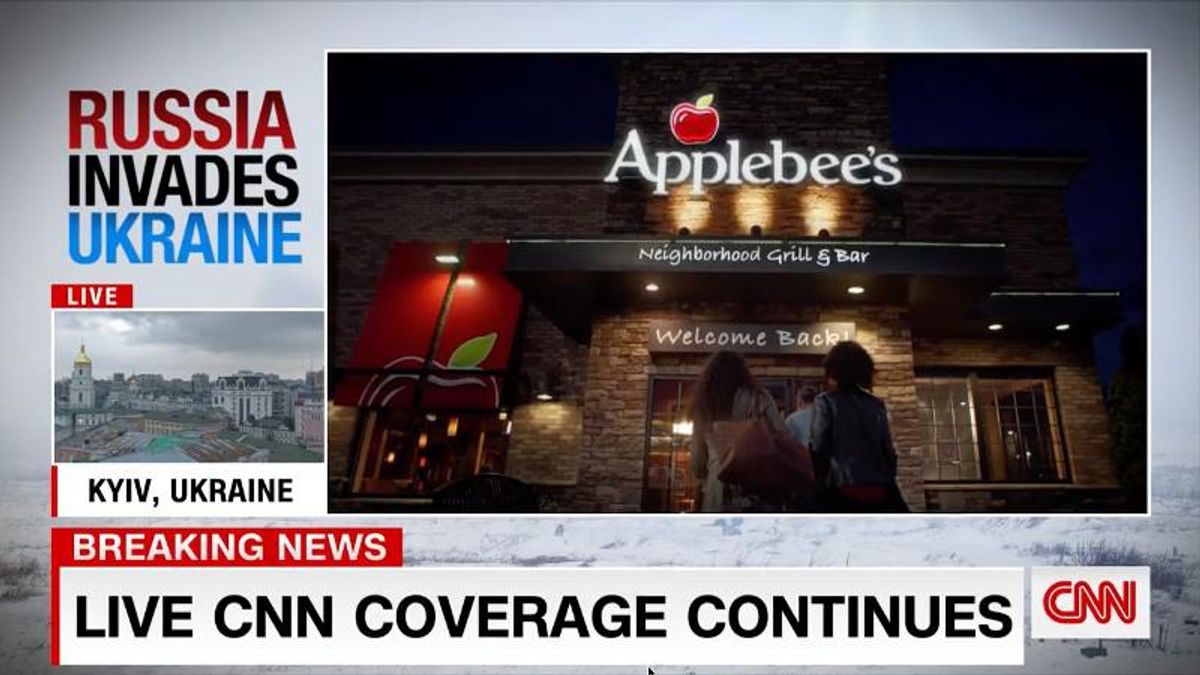 Watch Applebee's ad air on CNN during war coverage of air raid sirens in Kyiv