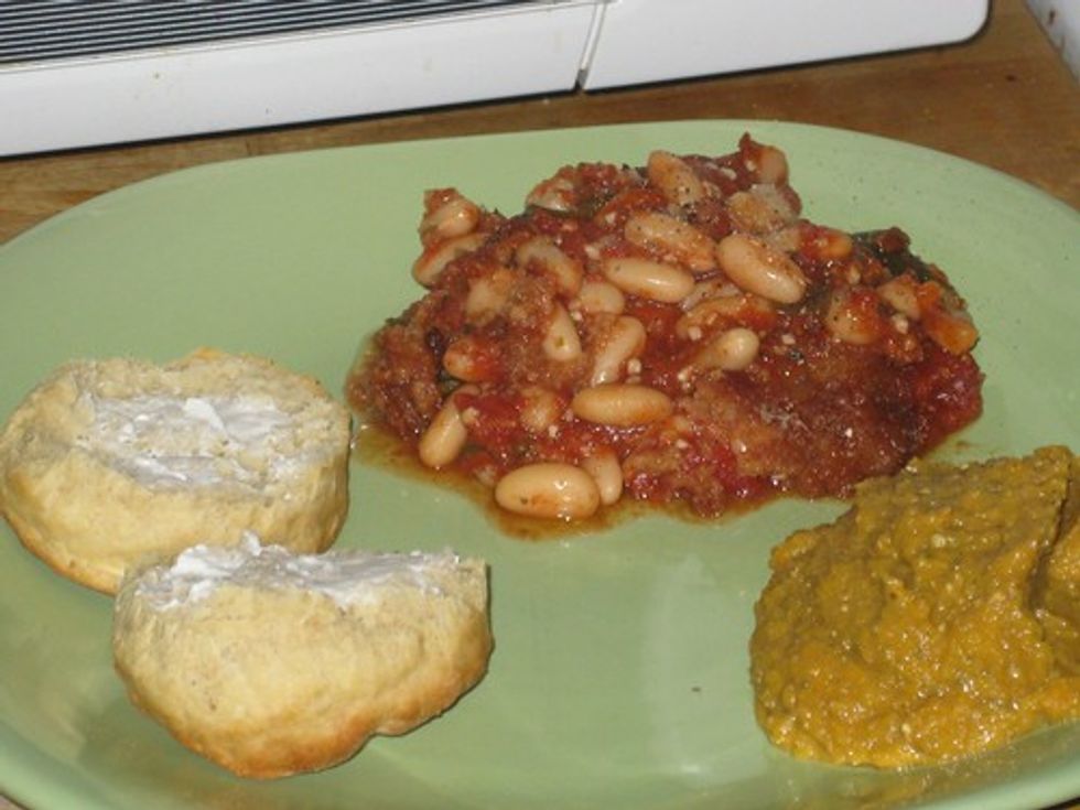 Biscuit, butternut squash, white bean gratin