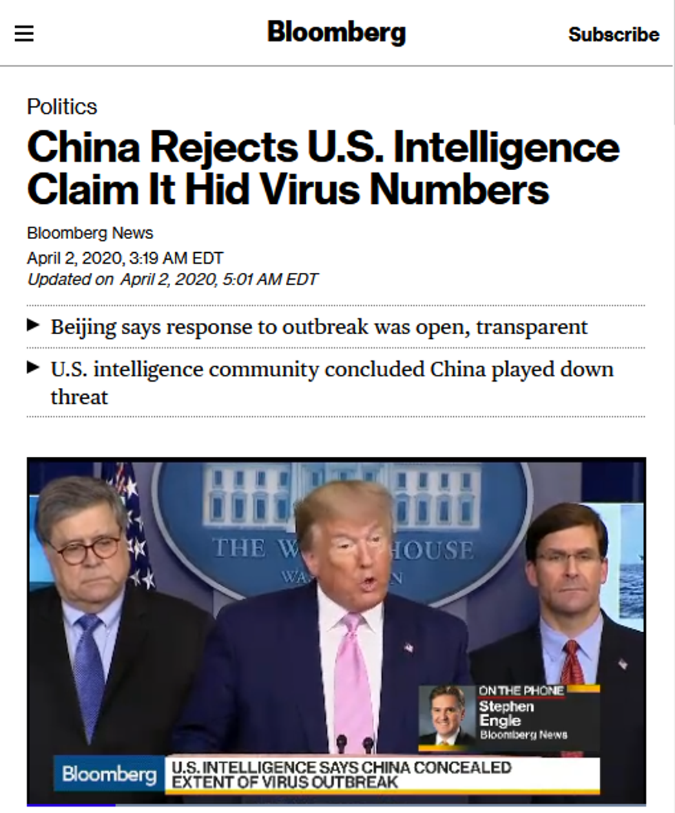 Bloomberg: China Rejects U.S. Intelligence Claim It Hid Virus Numbers