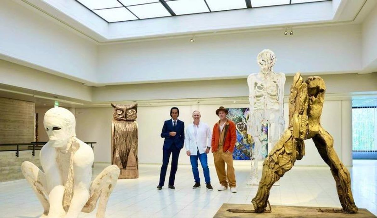 Brad Pitt unveils his sculptures at a first art show