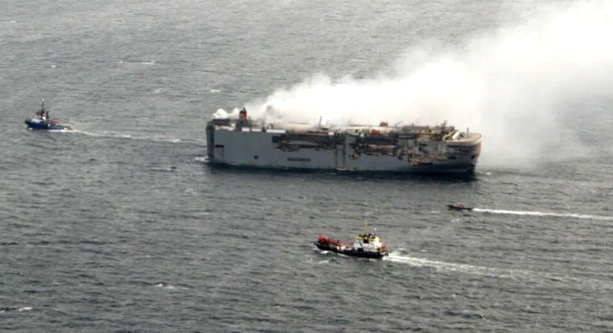 Crews begin towing cargo ship ablaze off coast of Netherlands