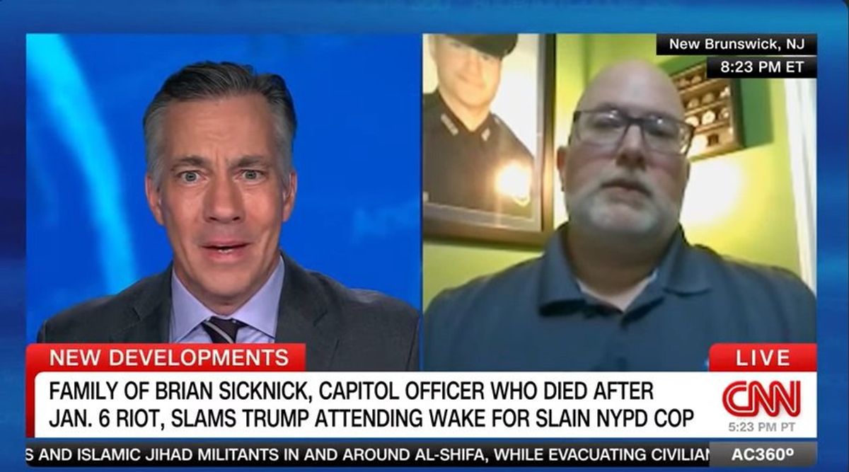 Watch: Man reacts to Trump glorifying rioter who battered his late Capitol officer brother