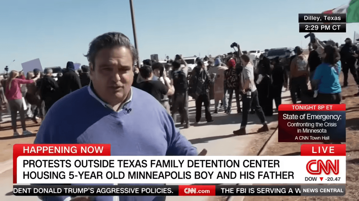 'Oh!' CNN reporter startled as chaos erupts outside ICE facility