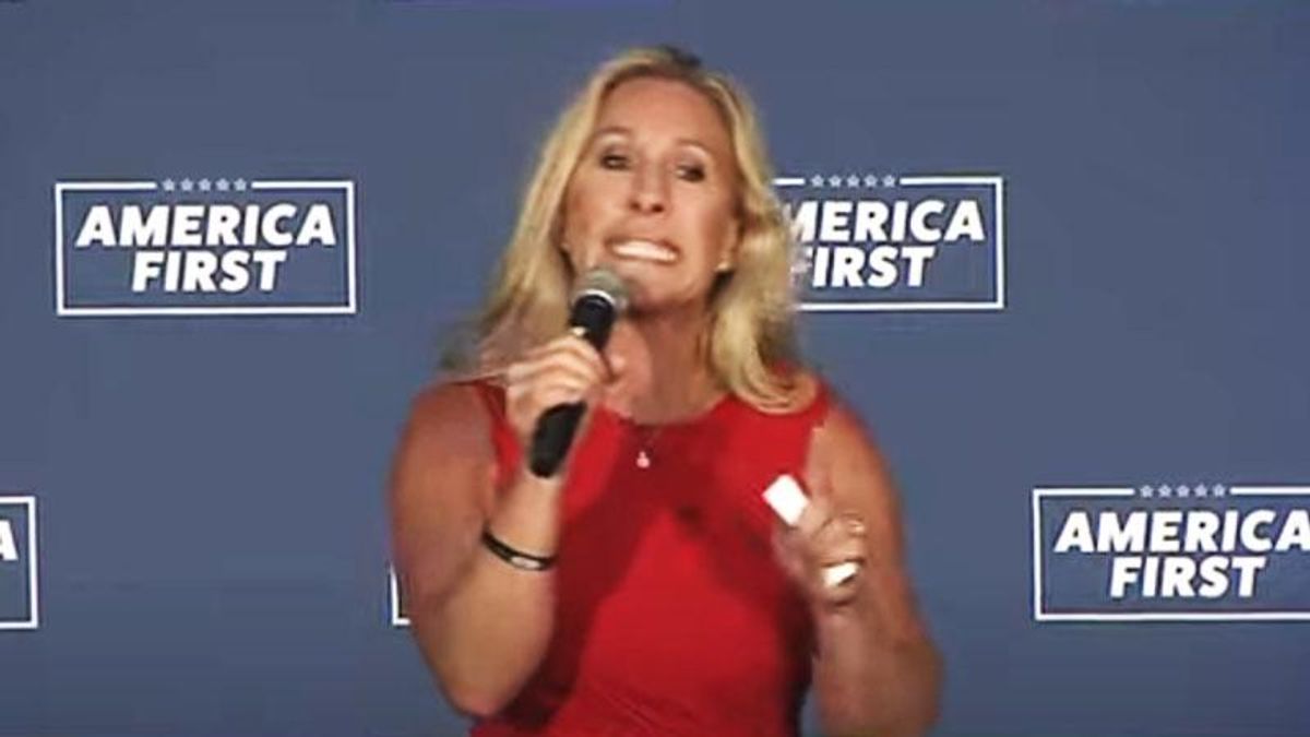 Marjorie Taylor Greene rants about 'the new axis of evil' during rally in Des Moines
