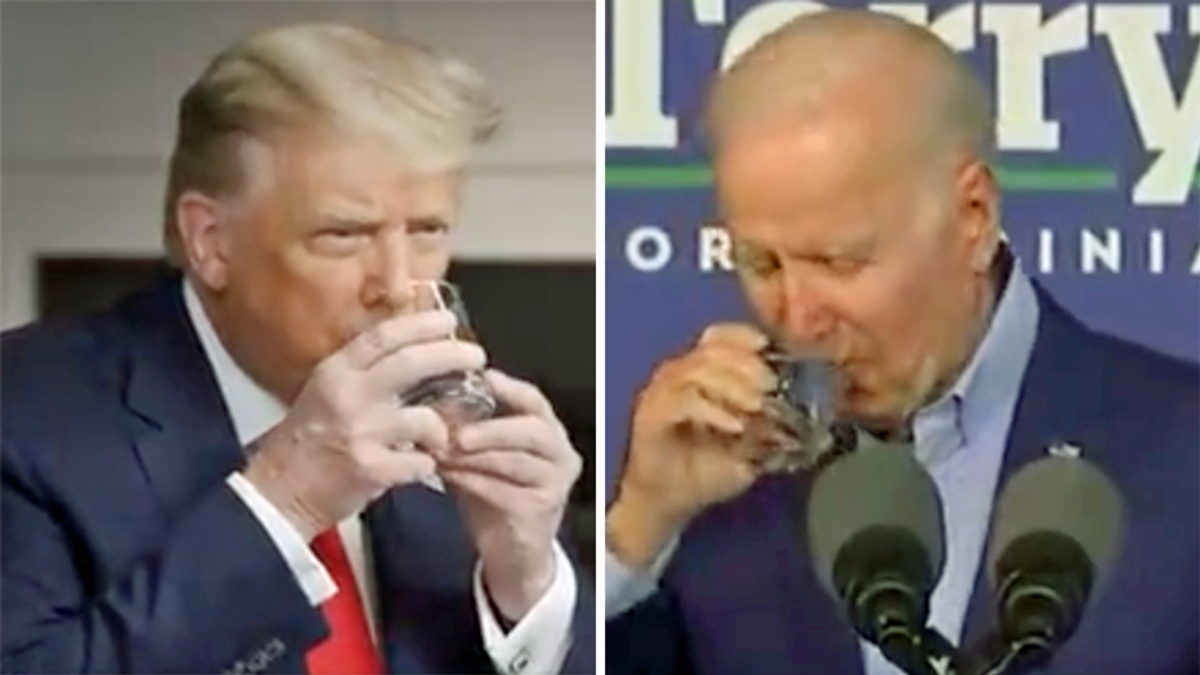 Joe Biden mocks Trump by drinking water with one hand — and the crowd goes wild