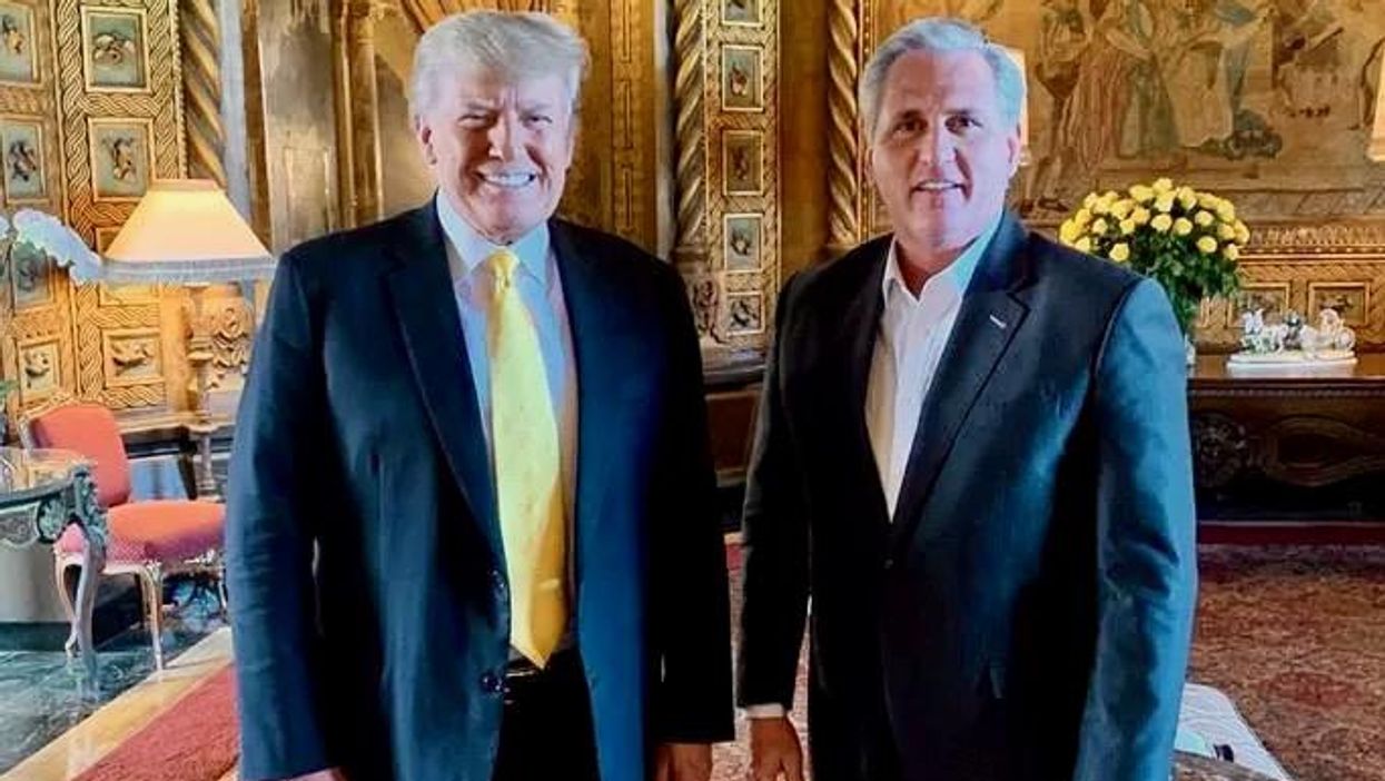Trump gleefully points to the place he took photos with McCarthy — then dismisses new 'resign' recording