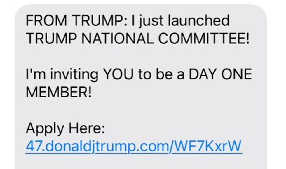 Donald Trump campaign fundraising message