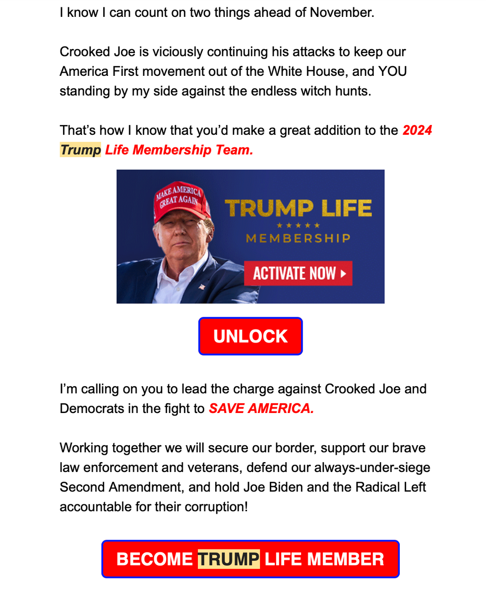 Donald Trump campaign fundraising message