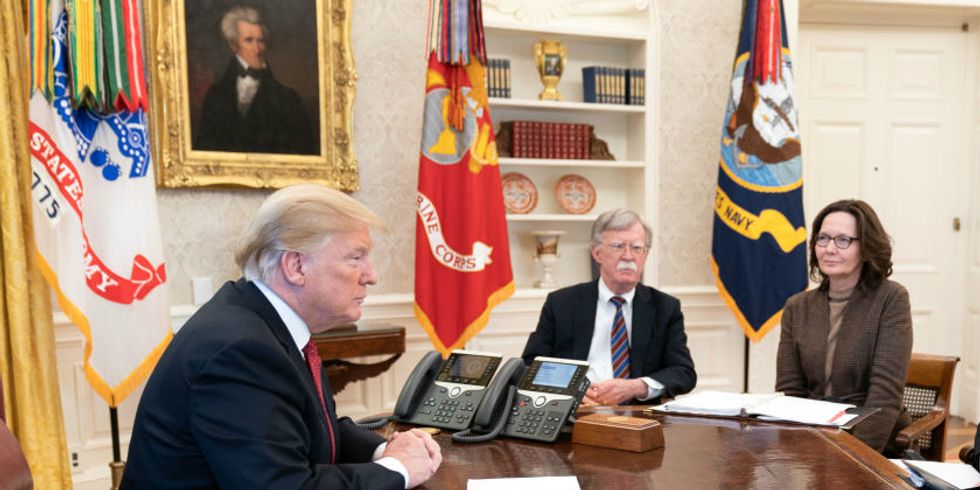 Donald Trump, John Bolton and Gina Haspel