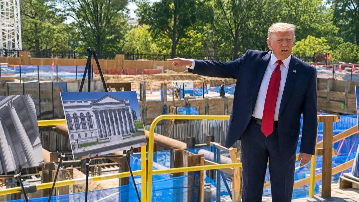 Trump wanders out of White House to give free-wheeling rant in front ballroom construction