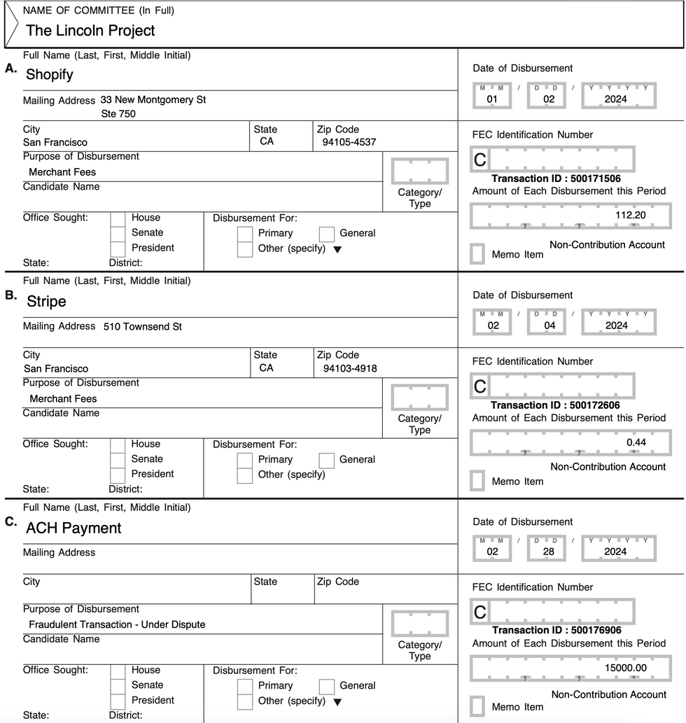 Federal Election Commission disclosure for The Lincoln Project