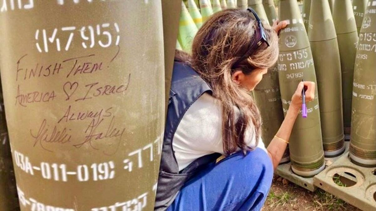 Trump's former U.N. ambassador Nikki Haley writes 'Finish Them' on Israeli shell
