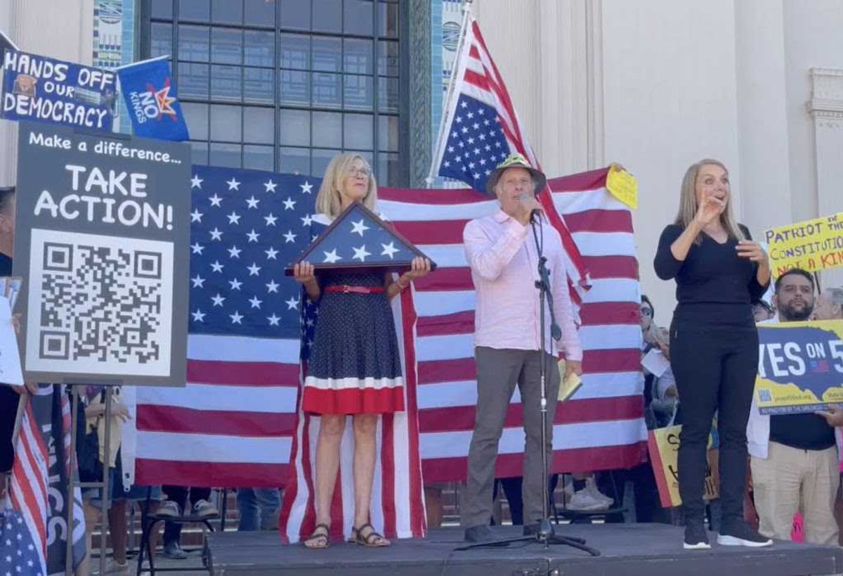 Greg Palast speaks at No Kings in San Diego