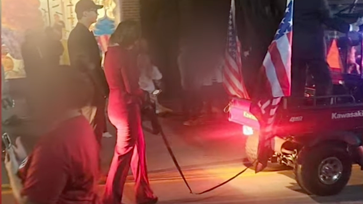 Halloween parade depicts Kamala Harris in shackles behind Donald Trump in a golf cart