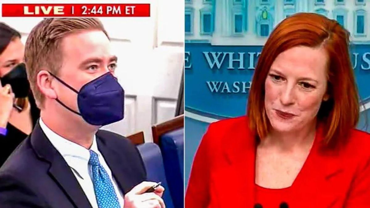 'I see what you did there': Jen Psaki cracks up White House reporters by mocking Peter Doocy's trick question