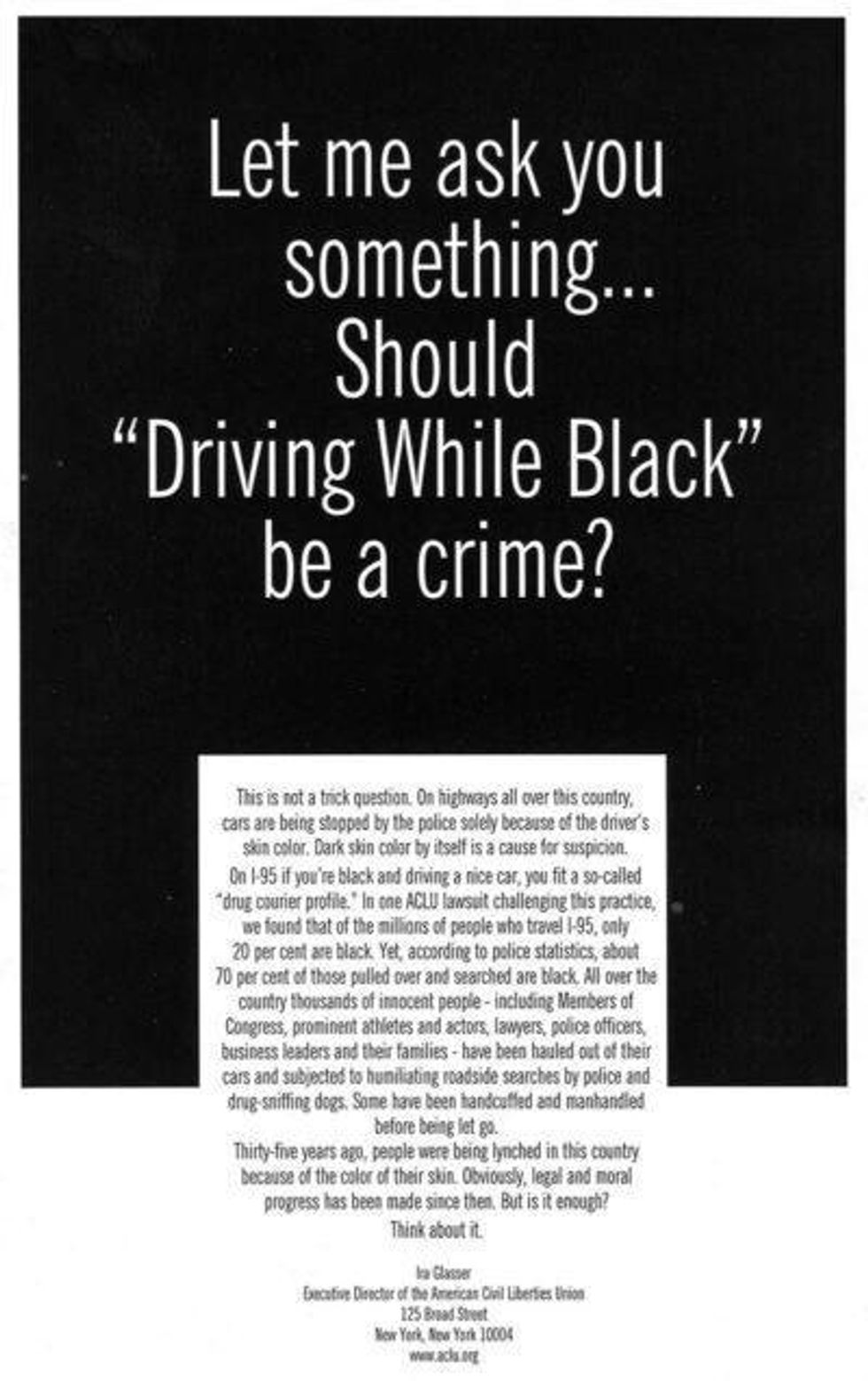 Image - Text graphic - Let me ask you something: should Driving While Black be a crime?