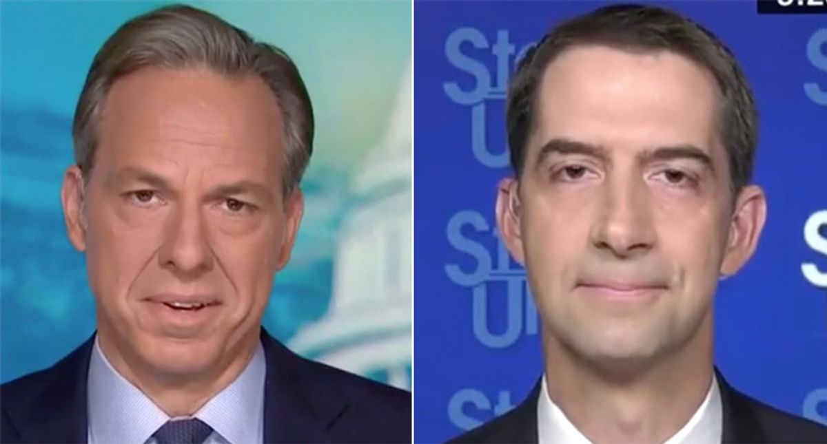 'What a farce': CNN's Tapper buried for letting Tom Cotton spew 'MAGA lies' about Harris