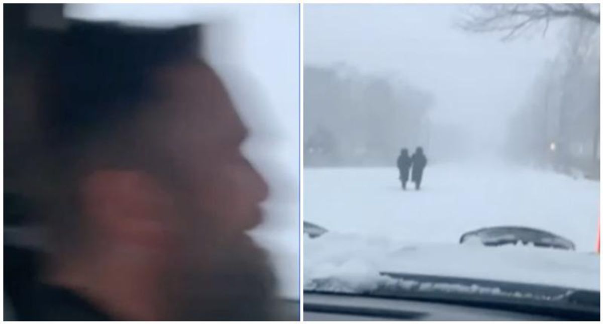 Snowplow driver laughs as he intentionally drenches Orthodox Jews with snow