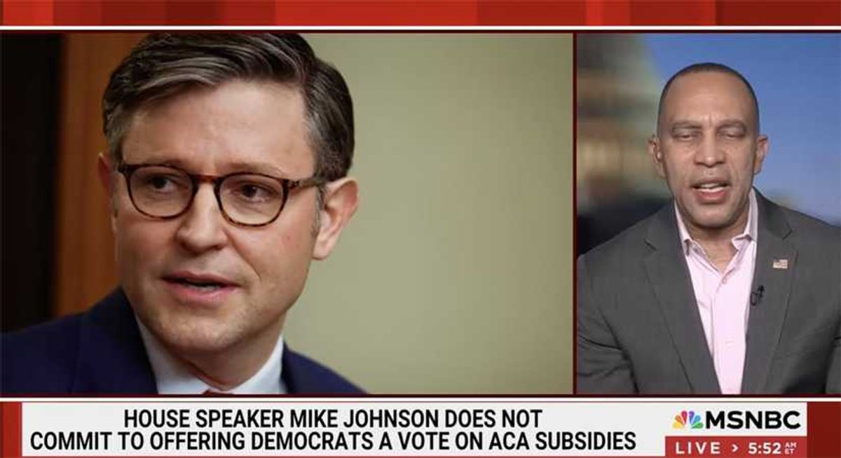 Hakeem Jeffries put on the spot on MSNBC for helping to save Mike Johnson's job