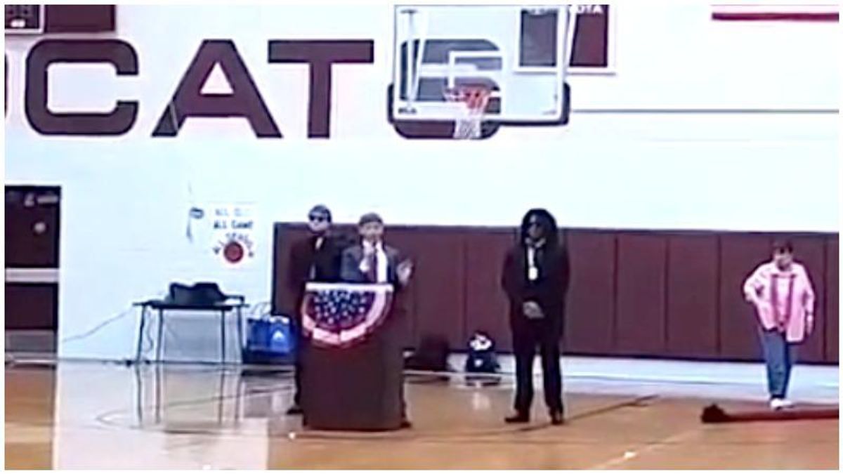 WATCH: Trump and Jesus Christ impersonators deliver racist and pro-GOP remarks at bizarre Texas high school pep rally
