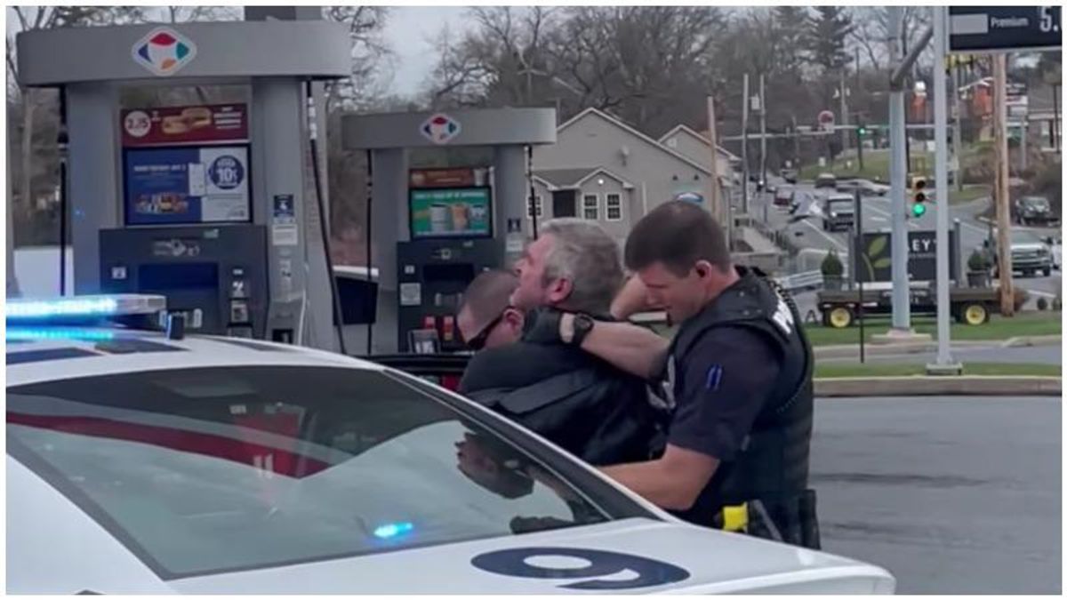 Man puts anti-Biden stickers on gas pumps – then has a meltdown when cops show up and gets tackled