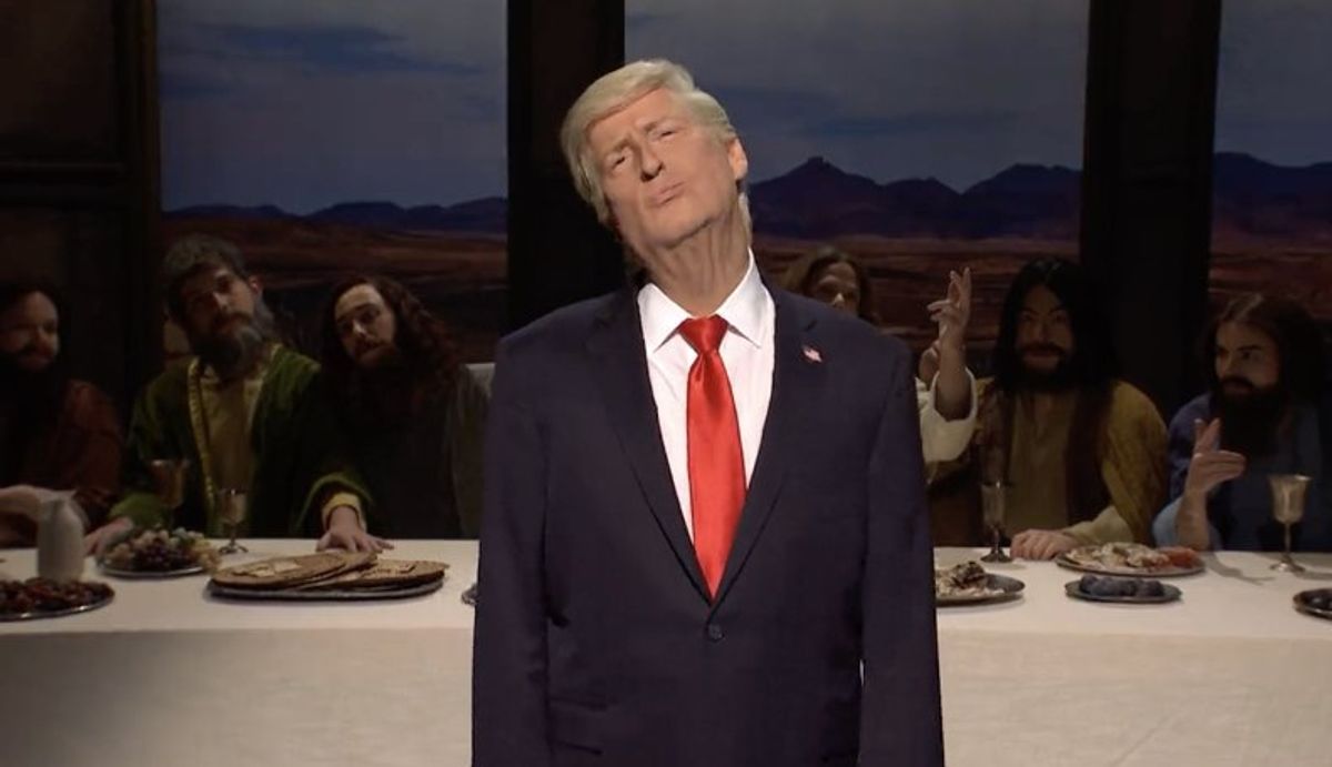 'We're both white Americans': SNL's Trump compares himself to Jesus and Ron DeSantis to Judas in Easter opener