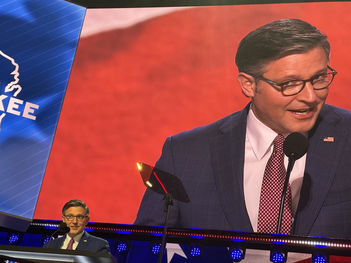 Mike Johnson speech malfunction prompts live band playlist including Cheap Trick