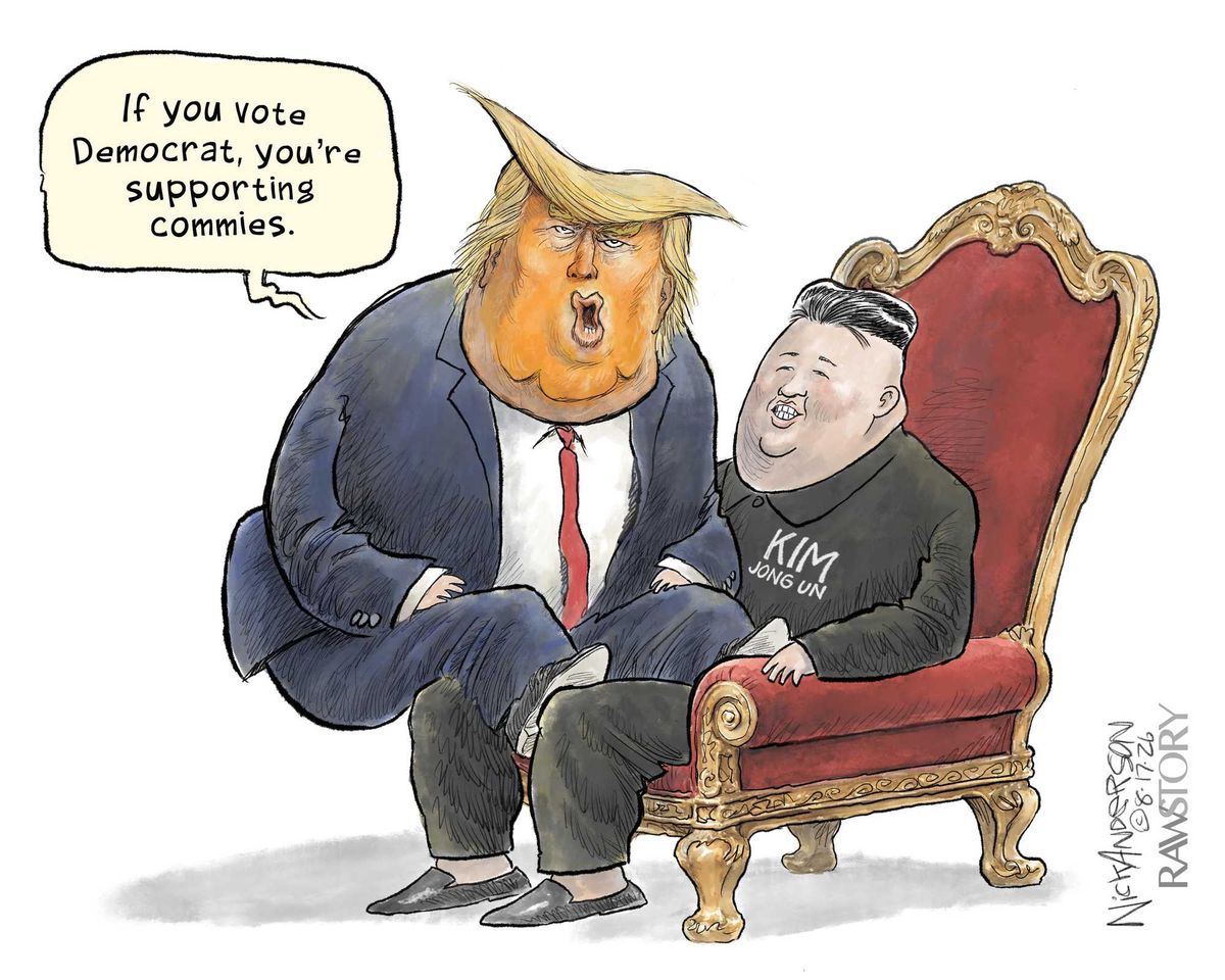 Trump cuddles up to his bestie while railing against those pesky Dem commies
