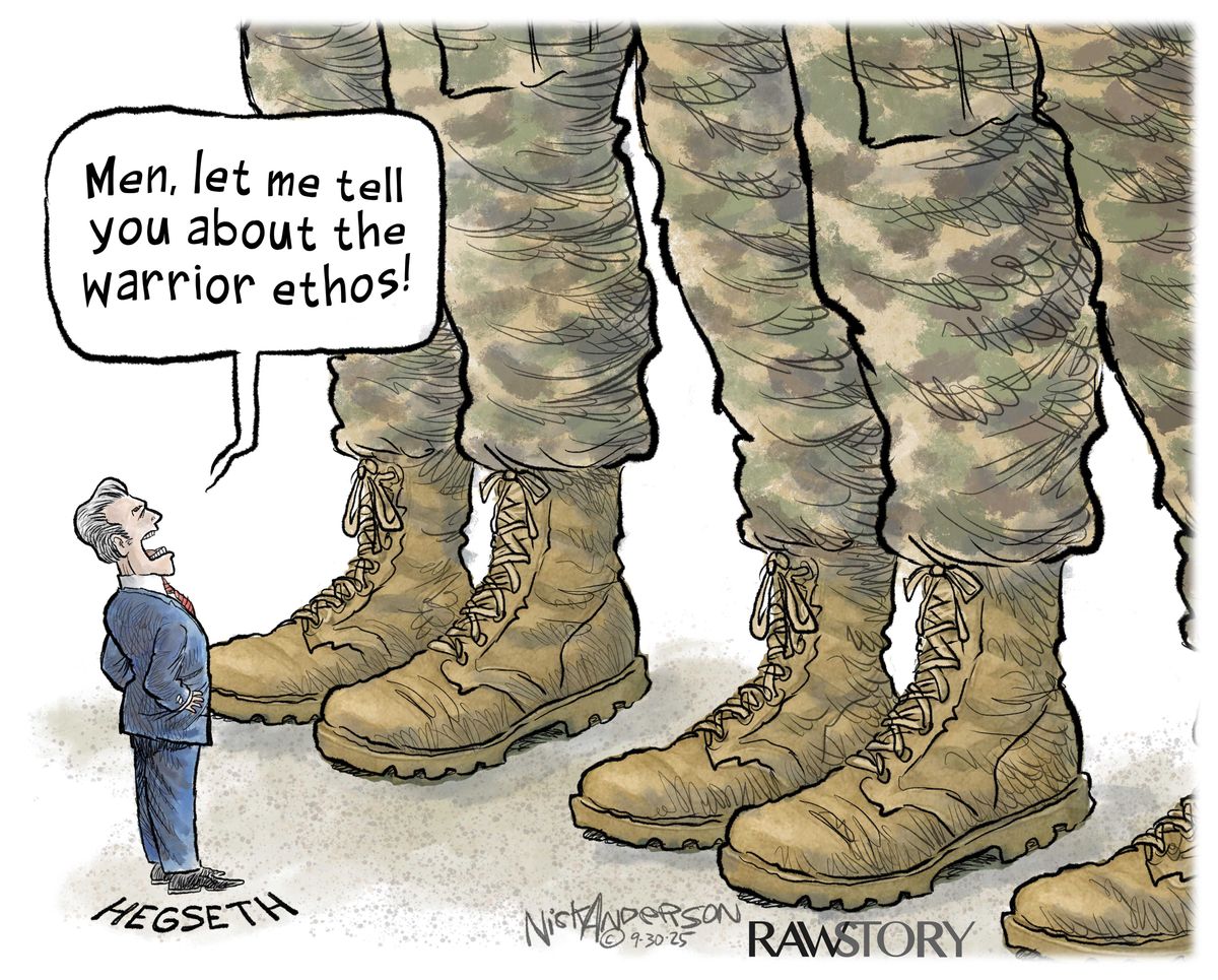 A tiny Pete Hegseth preaches to America's military giants