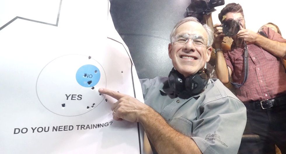 Texas Gov. Greg Abbott jokes about shooting reporters after celebrating gun bill