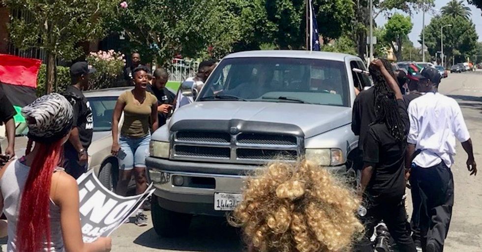 Pro-Trump boosters humiliated and chased away by South LA crowd after failed protest against Maxine Waters