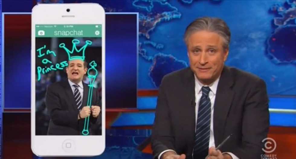Jon Stewart hammers Ted Cruz's presidential announcement: Not even Romney needed to rehearse kissing