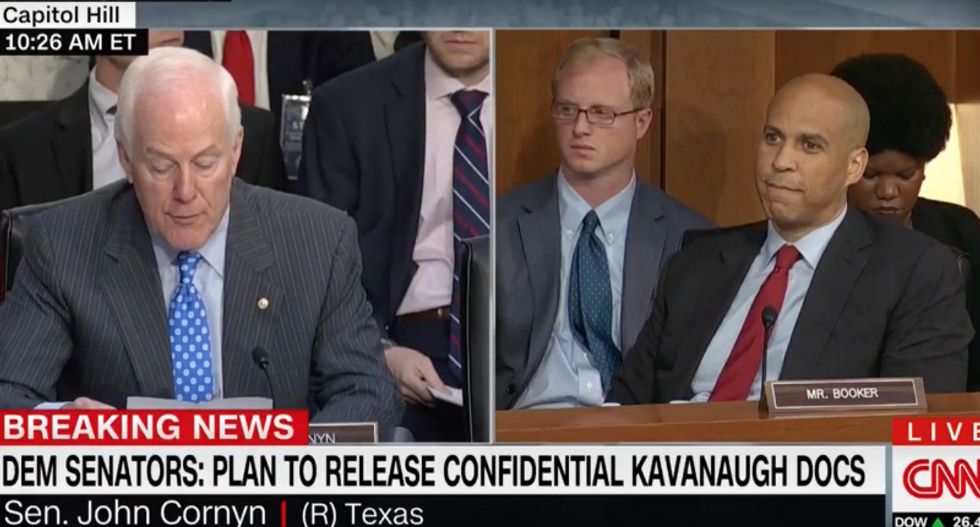'Bring it on': Cory Booker taunts GOP's John Cornyn for threatening to expel him for leaking Kavanaugh docs