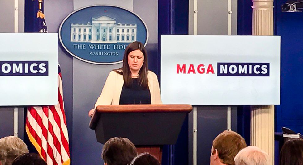 'Is this still off-camera?' Press mocks Sarah Huckabee Sanders for bringing visual aids to audio-only briefing