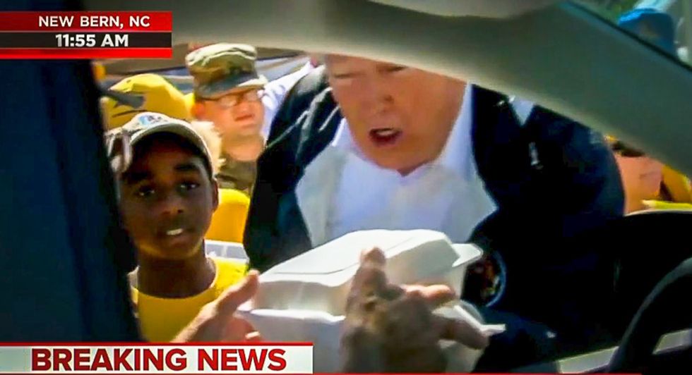 WATCH: Reporter gasps after Trump tells storm victim to 'have a good time'