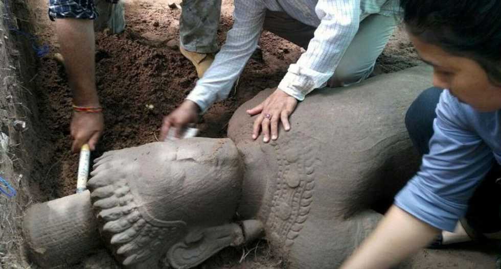 Ancient statue unearthed at Cambodia's Angkor temple complex