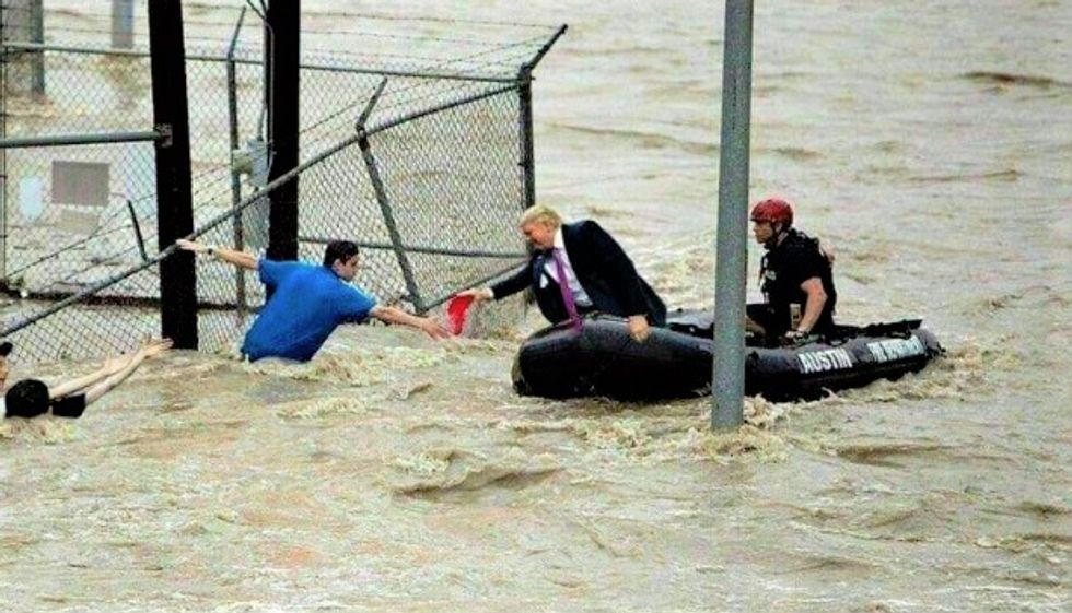 Trump supporters are sharing a fake photo of him personally rescuing hurricane victims