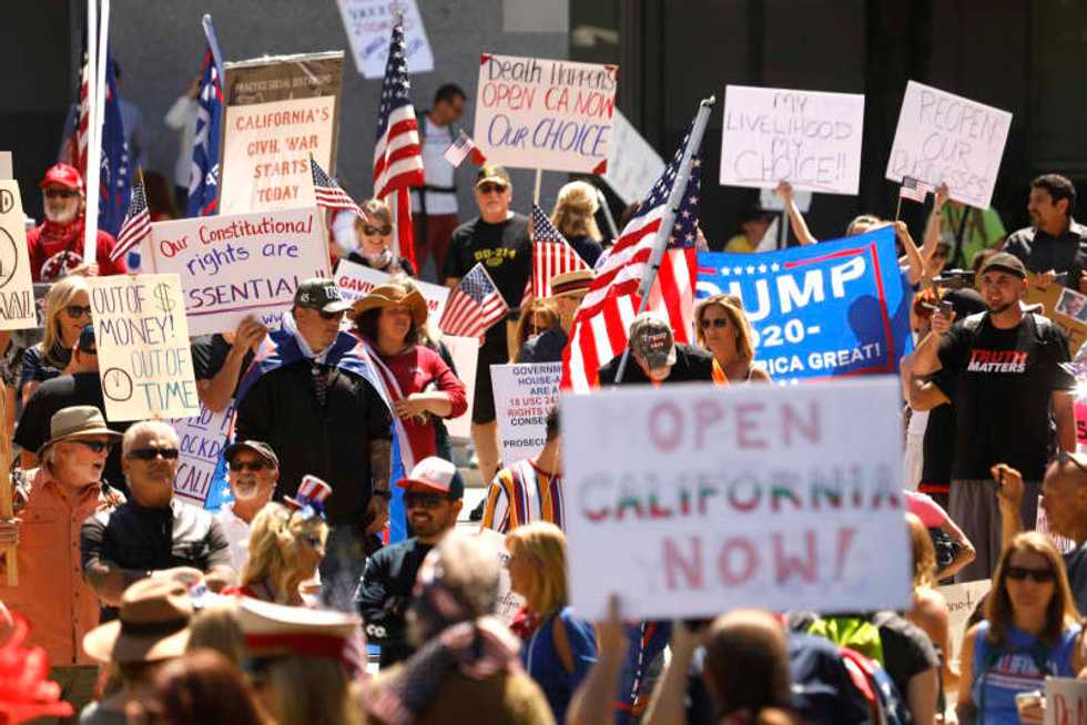 Unarmed militia one of many groups protesting California coronavirus order at Capitol