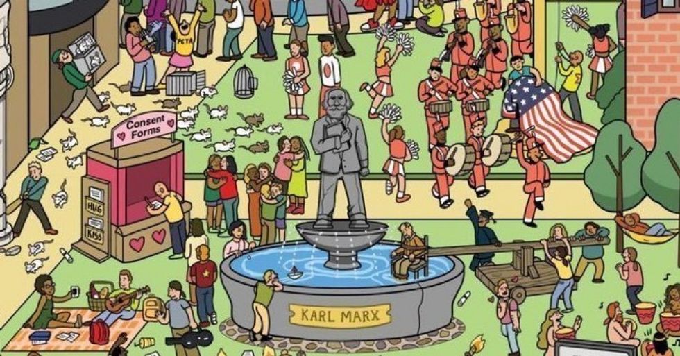 Cartoon of 'Campus Seen Through the Eyes of Conservatives' goes viral because right-wingers didn't understand it was satire