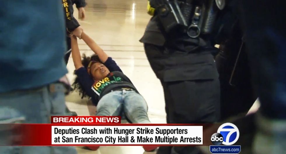 25 arrested as police clash with 'Frisco Five' hunger strike supporters occupying SF city hall