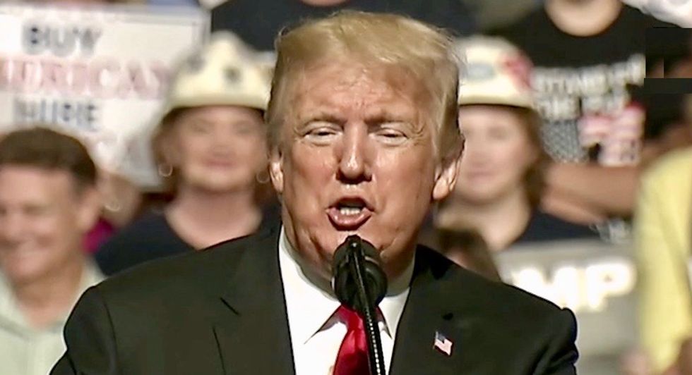 Donald Trump delivers bizarre fake history of 'Democrat Party' name in sweaty West Virginia speech