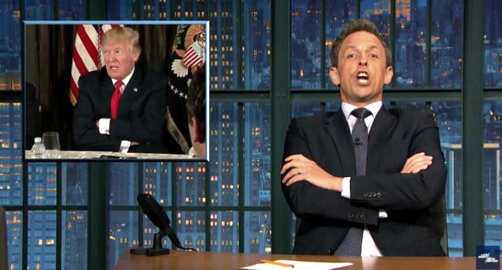 'Even Trump is scared by what he's saying': Meyers knocks president's 'self-hug' during 'fire and fury' threat